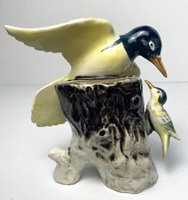 Lipper & Mann Bird Planter Baby Mother Birds on Stump Vintage MCM Japan Ceramic