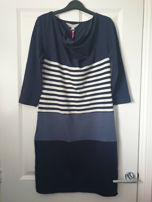 CREW CLOTHING CO NAUTICAL BLUE NAVY WHITE STRIPE PANEL 3/4 SLEEVE SOPHIA  DRESS UK