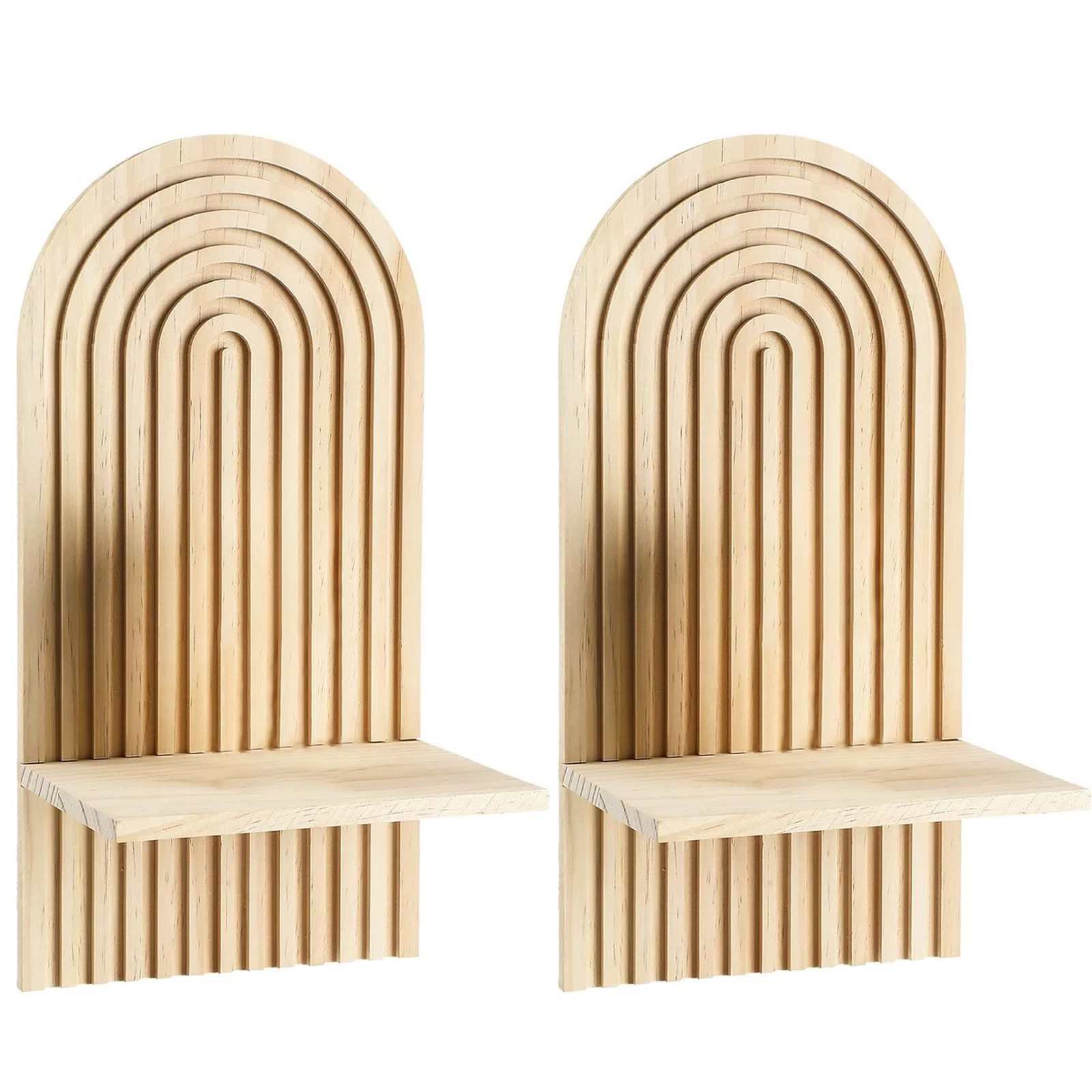 2pcs Wood Wall Shelf Floating Shelves Wooden Wall Mounted Display Shelf