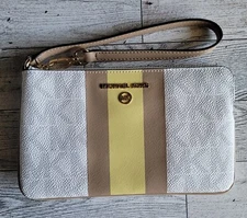 Michael Kors Large Gusset Wristlet Center Stripe Buttercup Pale Yellow NEW $128