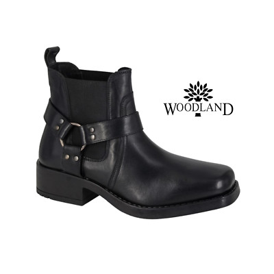 Herren Woodland Biker Stiefeletten Leder Zwickel Gurt Eckige Zehe Reiten Harley