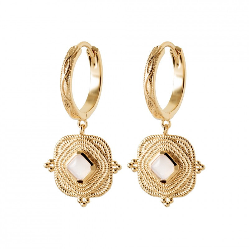 Créoles pierre de lune plaqué or 18 carats boucles d'oreilles anneaux pour femme
