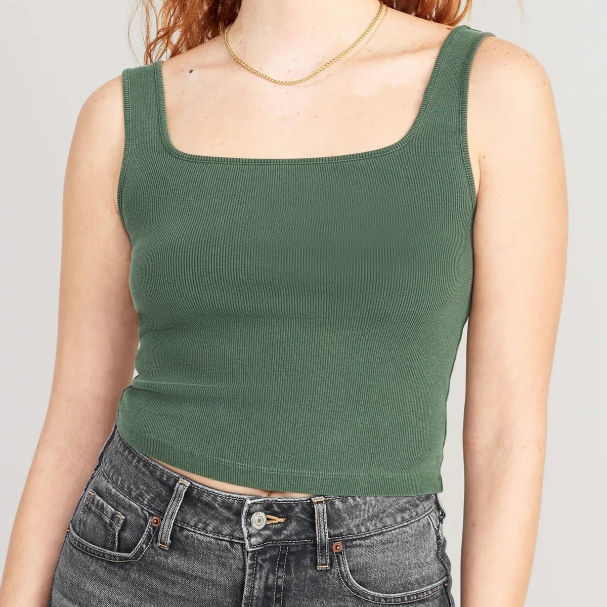 Old Navy Women Cropped Square-Neck Rib-Knit Tank Top Acid