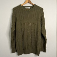 Burberry's Big Logo Vintage Sweater Mens size S Olive Green