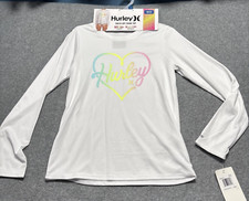 Hurley Kids Girls White Long Sleeve Swim Shirt Youth UPF50 Swim 10/12 Graphic