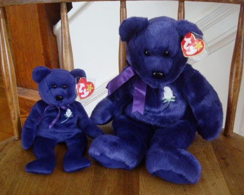 NEW TY 2-PC Beanie Baby Princess Diana Beanie Buddy Set Purple w White Rose NOS - Picture 1 of 18