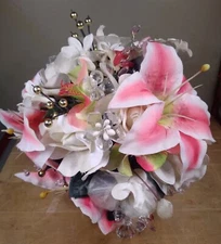 Handmade Wedding Bouquet Pink And White With Jewels Beautiful Made In 2010