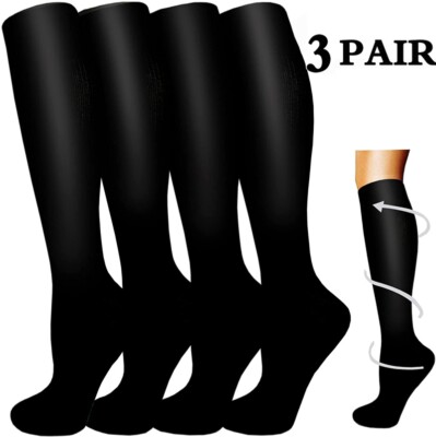 3 Pairs Copper Compression Socks 20-30mmHg Graduated Support Mens Womens S/M-XL