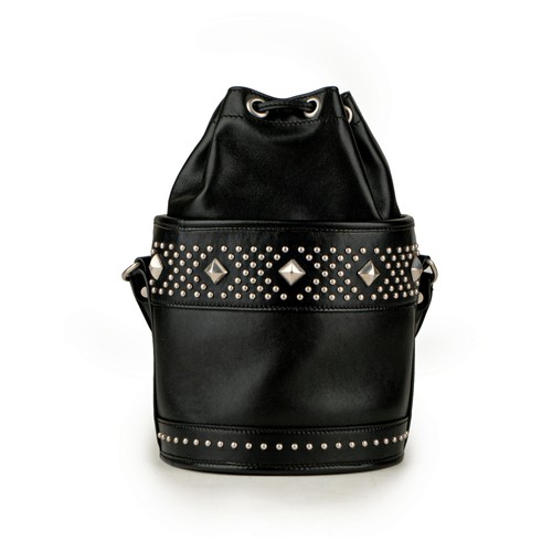 YVES SAINT LAURENT Bahia Studded Black Leather Drawstring Bucket Shoulder Bag - Picture 4 of 11