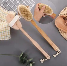 1pc Natural Bristle Shower Brush Wooden Bath Body Scrubber Long Handle