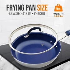 NutriChef NCFRLD8 8" Fry Pan With Lid - White/Blue (Open Box)