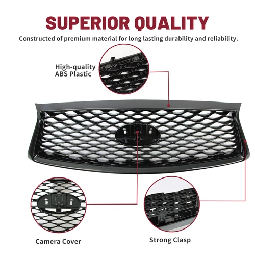 For Infiniti Q50 2018-2020 2021 Gloss Front Bumper Grill Upper Grille W/O Sensor - Picture 4 of 14