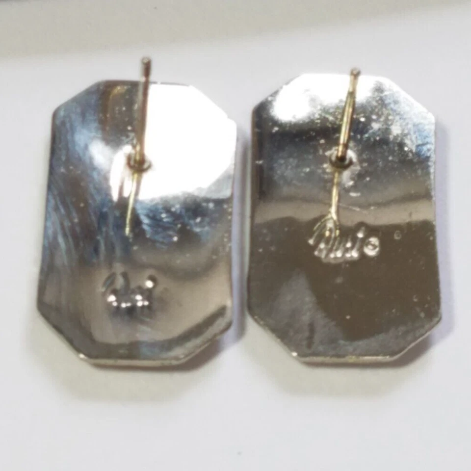 Vintage 1970's Stamped DURI Silver Tone Inlaid Abalone Shell Post Earring Foto 2 de 4