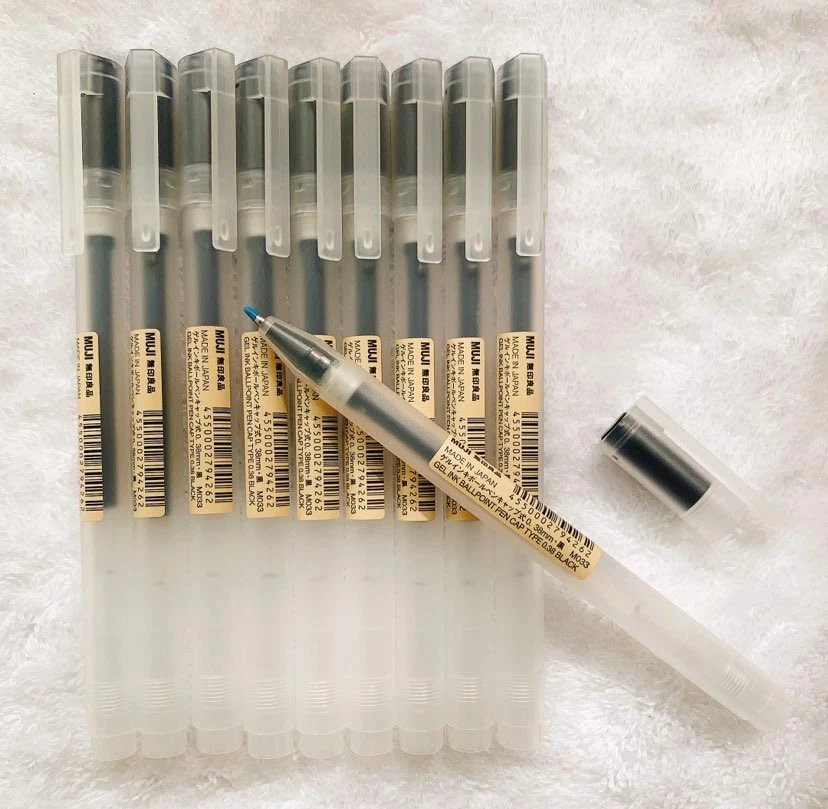 MUJI / GEL INK BALLPOINT PEN / CAP TYPE / 0.38mm / BLACK / 10PCS ...