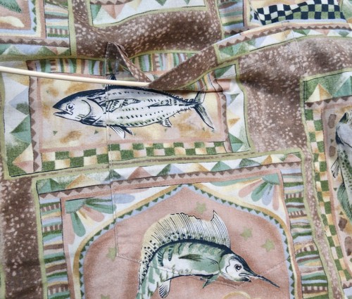 TORI RICHARD MENS SHIRT M HAWAIIAN FISH MAHI / SWORDFISH TAN GREEN BLUE - Picture 6 of 9