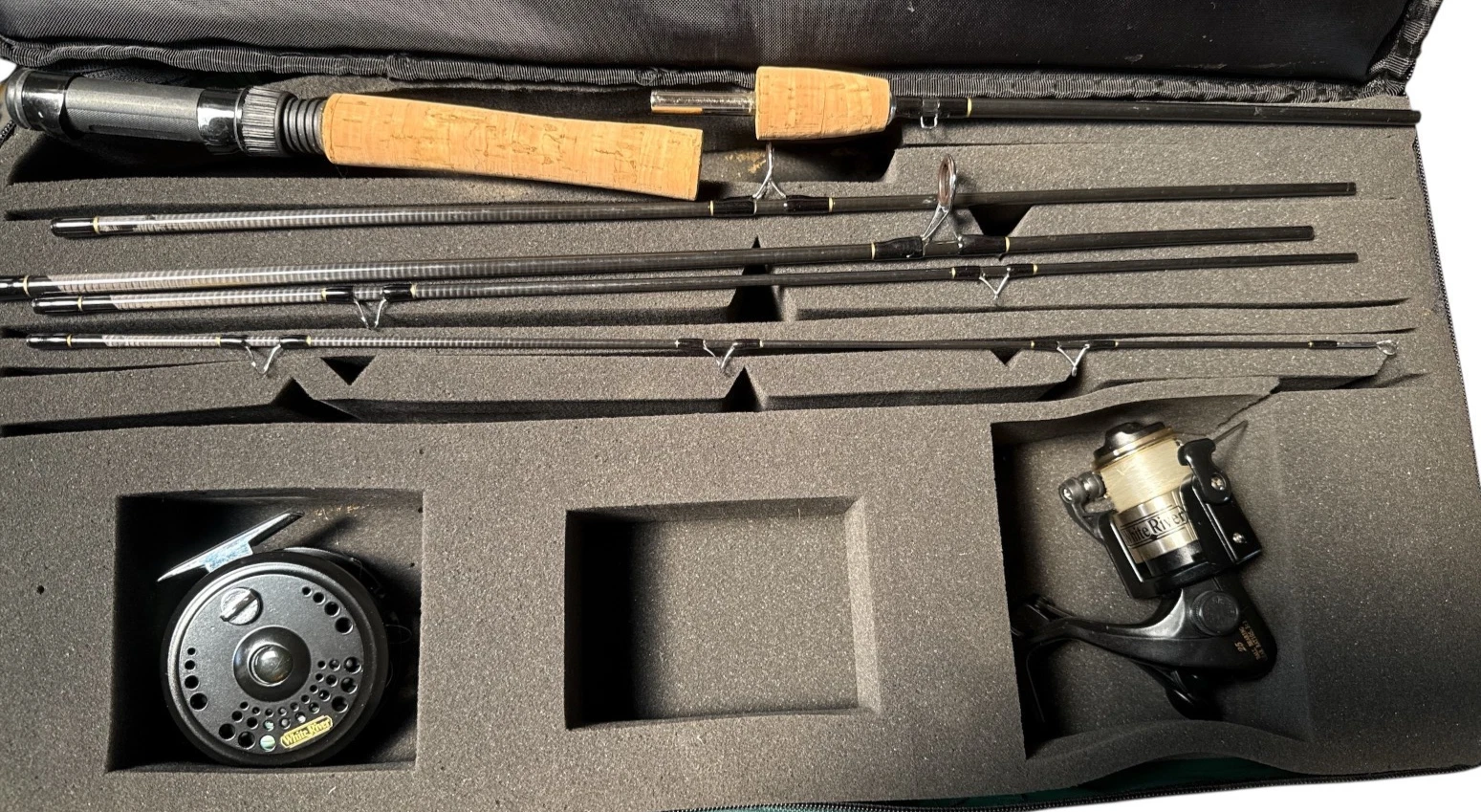 White River 7' 6" rod, case & 2 reels 9 Piece combo Set