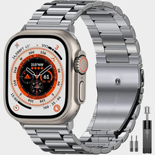 EPUY Silver Stainless Steel Strap Band for Apple Watch Ultra/Ultra 2/Series 9