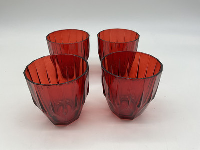 Set Of 4 Turkish Pasabahce Ruby Glass Low Ball Glasses 6-8 Ounces