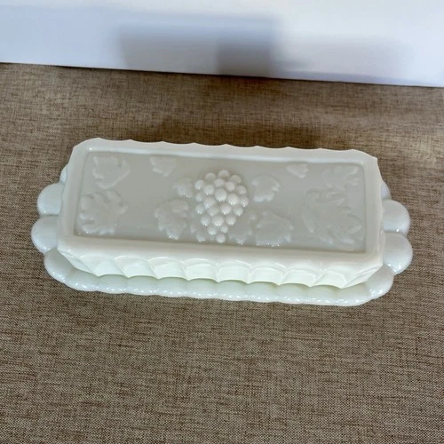 Vintage Westmoreland Milk Glass Covered Butter Dish – Paneled Grape Pattern