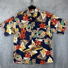 Vtg Gottex Shirt Adult Large Blue Floral Cotton Hawaiian Camp Short Sleeve Mens