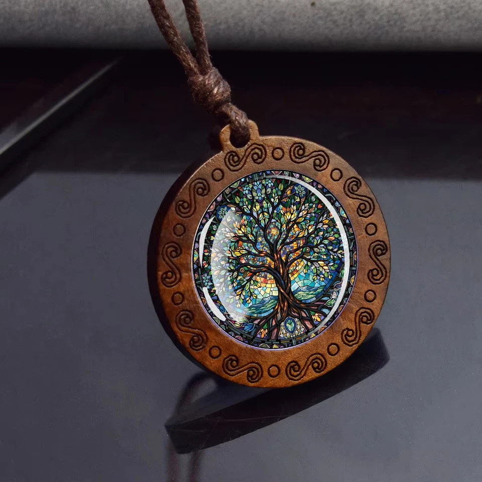 Collar colgante de madera Boho Tree of Life para hombre y mujer joyas Foto 3 de 4