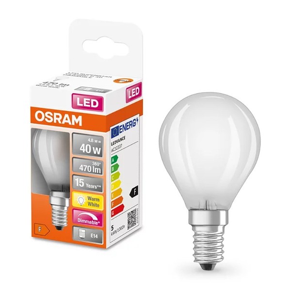 Osram Led Filament Lampe Tropfen 4,8W =40W E14 Matt 470Lm Warmweiß 2700K Dimmbar-image
