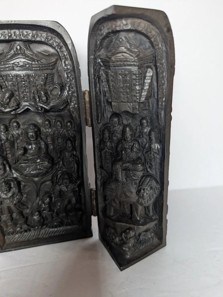 Santuario de Buda Plegable Portátil Chino De Colección 6 1/4" de Alto Marrón Oscuro Foto 4 de 4