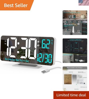Digital LED Clocks for Bedrooms 6.7in White Alarm Clock, Dimming, 12/24h, Dat...