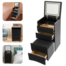 Vanity Desk with Flip Top Lighted Mirror, Vanity Desk with Makeup Stool Black