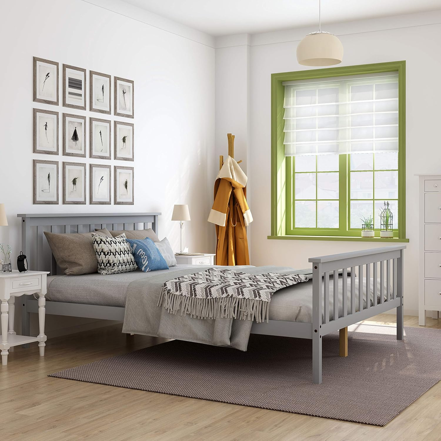 Bed Frame Double 4ft6 Solid Pine Wooden White Wood Slatted Support Storage