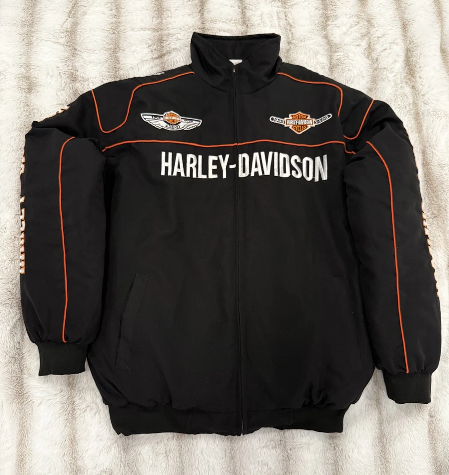 Chaqueta de montar Harley Davidson negra naranja logotipo bordado para hombre equipo de motocicleta Foto 2 de 4