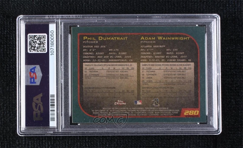 2001 Topps Chrome Draft Picks Retrofractor Adam Wainwright Phil Dumatrait PSA 8 - Image 2 of 2