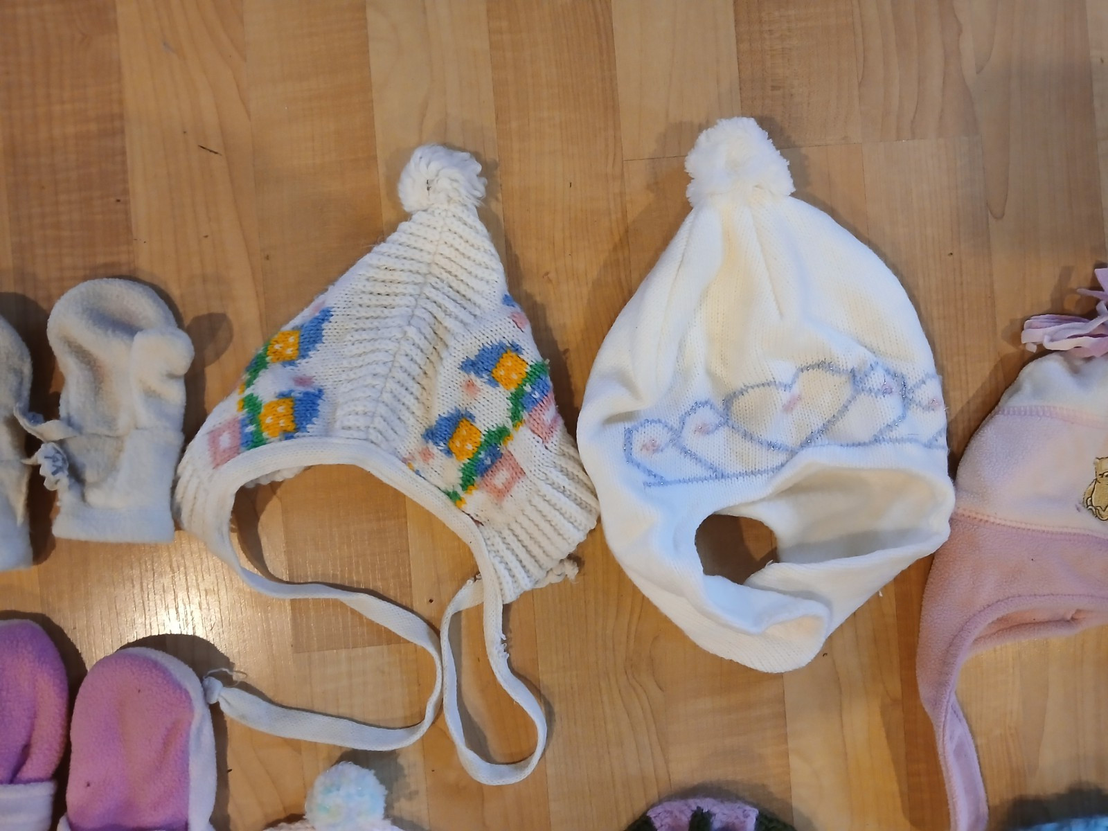 Lot of 27 Infant & Toddler Girl Winter Hats & Gloves Crochet Caps Knit Stocking image 3