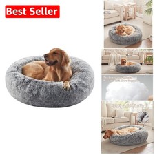 Fluffy 36 Inch Round Dog Bed - Non-Slip, Easy Clean for Large Breeds Dark Grey 