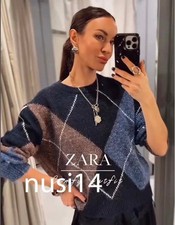 ZARA NEW WOMAN DIAMOND KNIT JUMPER NAVY BLUE S-XL 5755/052/401
