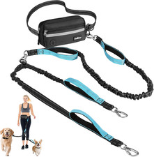 Hands Free Dog Leash for 2 Dogs with Pouch, Waist Leash for Dog Walking, Jogging