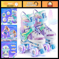 Adjustable Light-Up Roller Skates for Girls - Purple  Blue, 4 Sizes, Indoor/Out