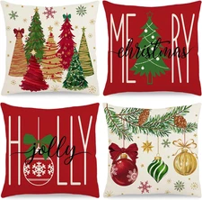 4 Pcs Christmas Pillow Covers 18x18 Inch Tree Balls