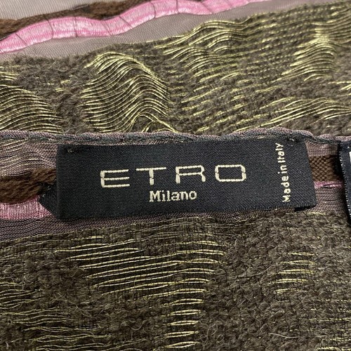 Auth ETRO - Sciarpa rosa kaki multi lana acetato seta poliestere - Foto 2 di 3
