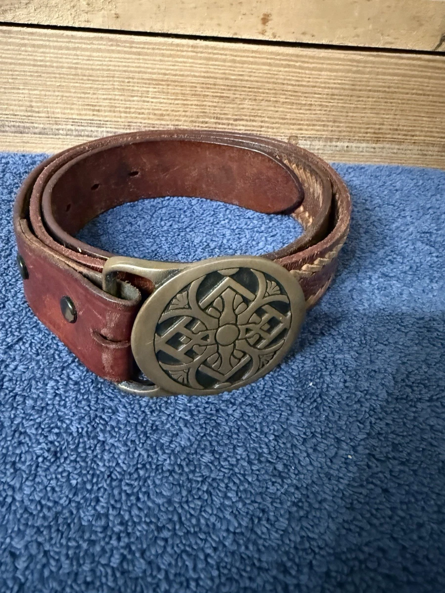 Vintage Tech Ether Guild Solid Brass Rainbow Belt Buckle 1970s Boho Hippie Wood Tech-ether guild wood inlay - Gem main image 3