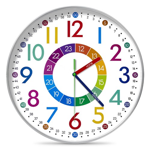 TNSLAND Horloge Murale Enfant Éducative 24,5 Cm – Chiffres Colorés Géants, Silencieuse, Idéale Pour Apprendre L'Heure En S'Amusant Dans La Chambre Ou La Salle De Jeu
