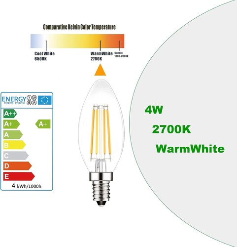 E14 Led SES Candle Light Bulb Dimmable,Small Screw,4W Equivalent 40W, Warm Whit - Picture 5 of 7