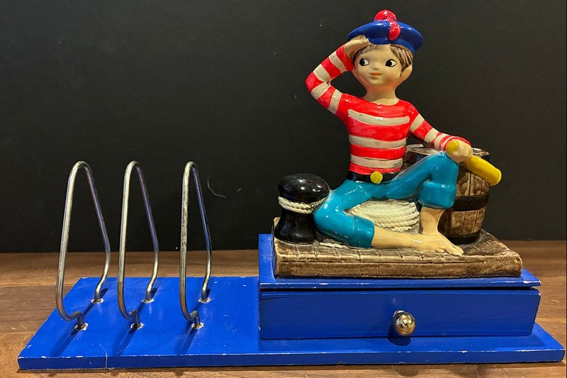 HTF Vintage Earl Bernard Sailor Hand Made Wood Desk Organizer Letter/Pen Holder
