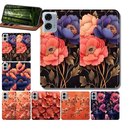 Oriental Blossom Leder Cover Case für alle Motorola Moto E, Moto G, Edge40/50