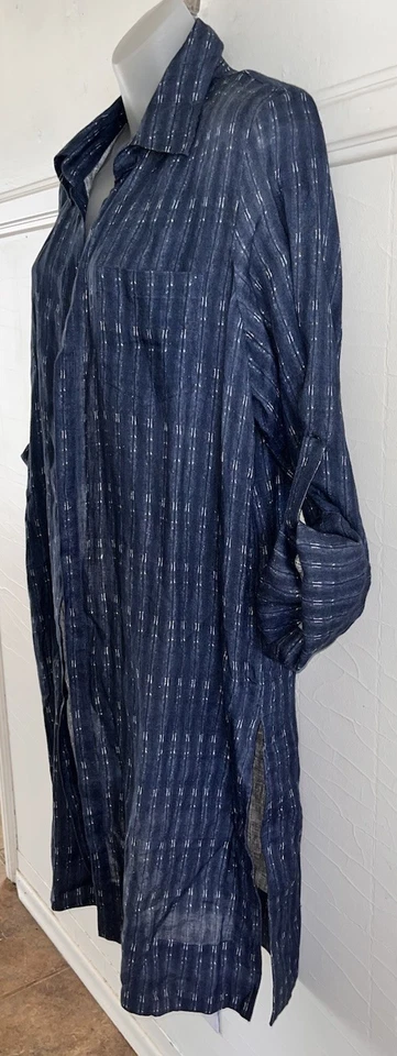 Petanu By Pashma Anthropologie Women’s Sashiko Indigo Linen Duster Cardigan-Sz L - Image 2 of 4