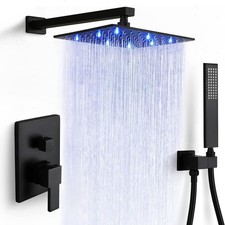 16 Inch LED Matte Black Shower Faucet Set Rain Shower System with Handheld Spray