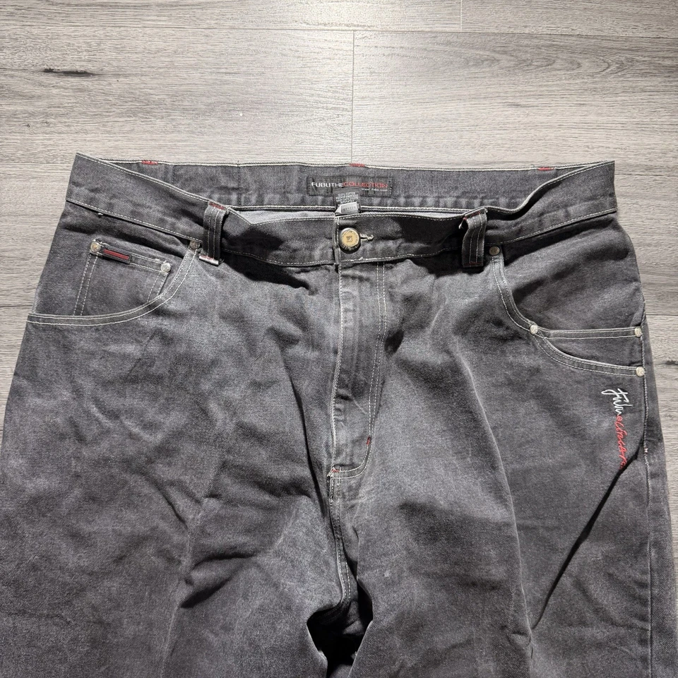 Jeans Vintage Años 90 Y2K Fubu The Collection Para Hombre Talla 46x32 Negro Denim Negro Foto 4 de 4