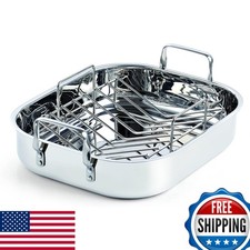 Cooks Standard Classic 14 x 12 Inch Stainless Steel Roaster Pan V-Shaped Rack