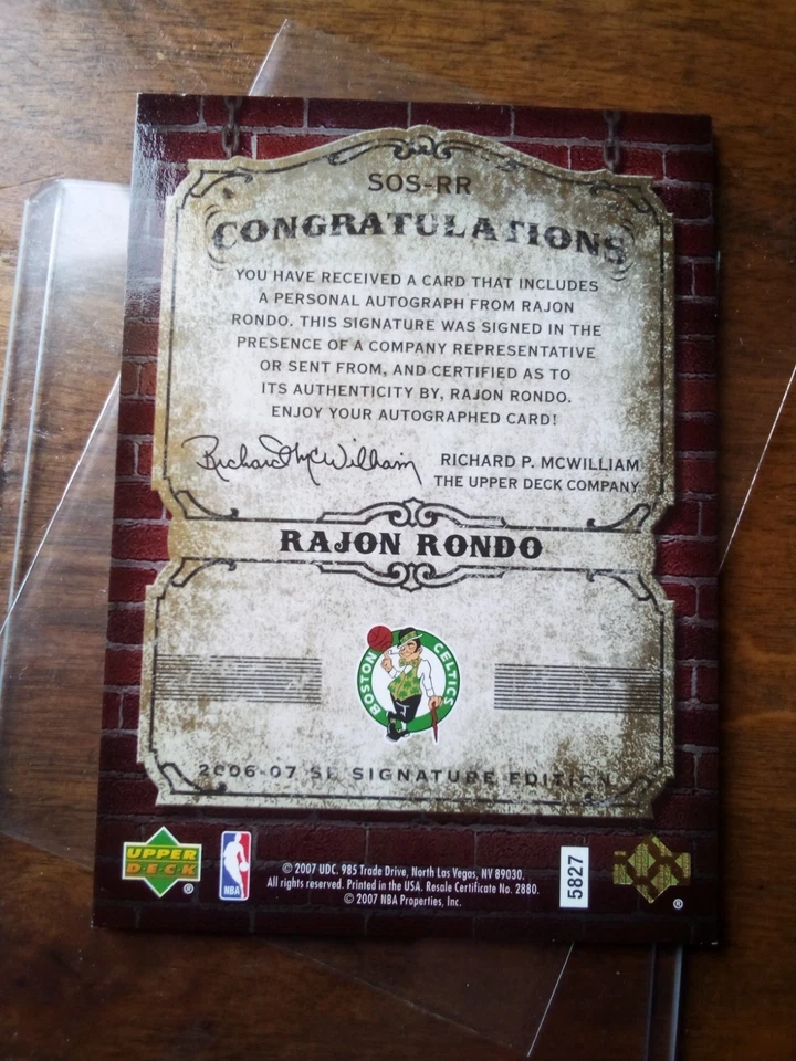 2006-07 SP Signature Edition Signs of Success /10 Rajon Rondo Rookie Auto RC - Image 3 of 3