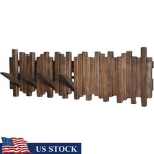Handmade Solid Wood Coat Rack Unique Flip Up Magnetic Hooks Wall Mount New